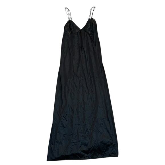 Vintage Black Slip Maxi Dress Lace Bust Size Large Goth Vamp Witchy Romantic - Picture 1 of 7